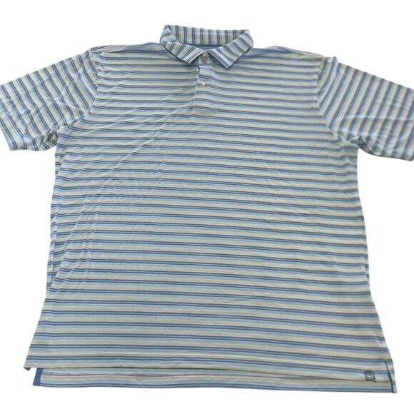 Peter Millar Polo Shirt Mens Large Blue White Seaside Striped Performance Golf - Picture 1 of 8